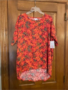LuLaRoe Irma Women’s Bright Floral Orange Tunic Top High-Lo Hem, NWT, Size Small